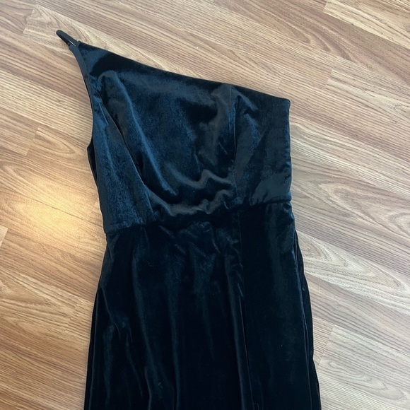 AFTER SIX 1556 ONE-SHOULDER VELVET MAXI DRESS POCKETS BLACK NWT - Picture 4 of 16
